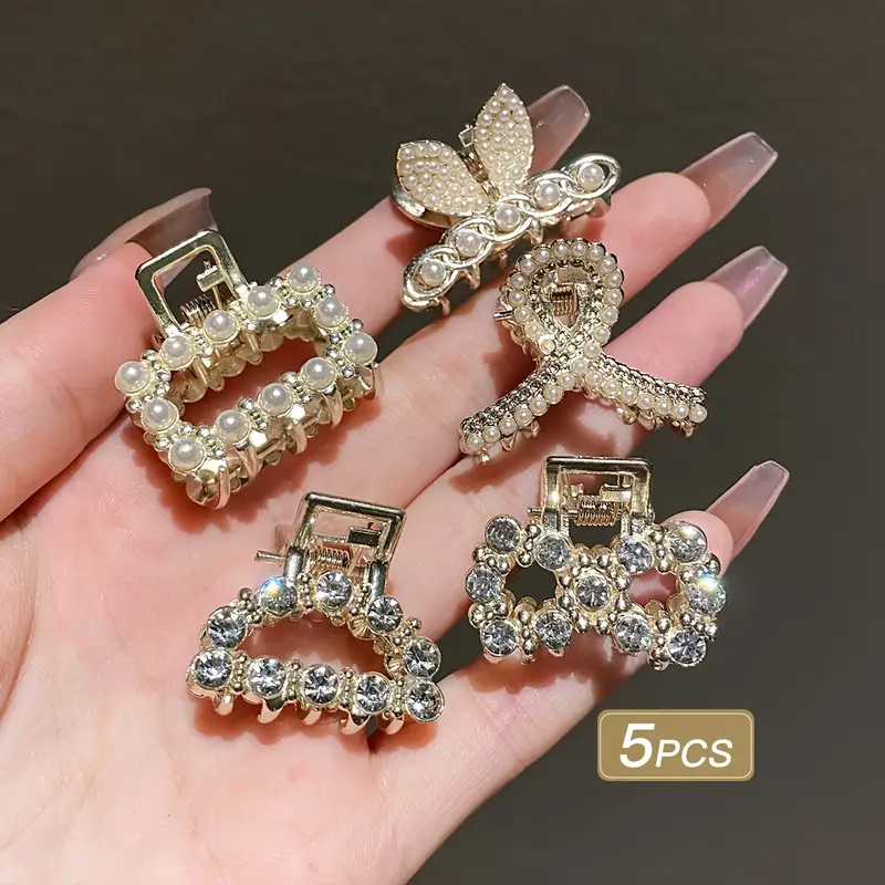 1 Pcs Mix Elegant Golden Mini Hair Clip with Rhinestones