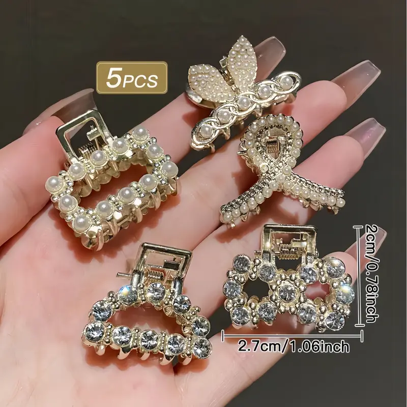 1 Pcs Mix Elegant Golden Mini Hair Clip with Rhinestones