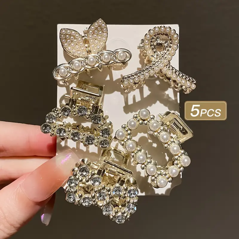 1 Pcs Mix Elegant Golden Mini Hair Clip with Rhinestones