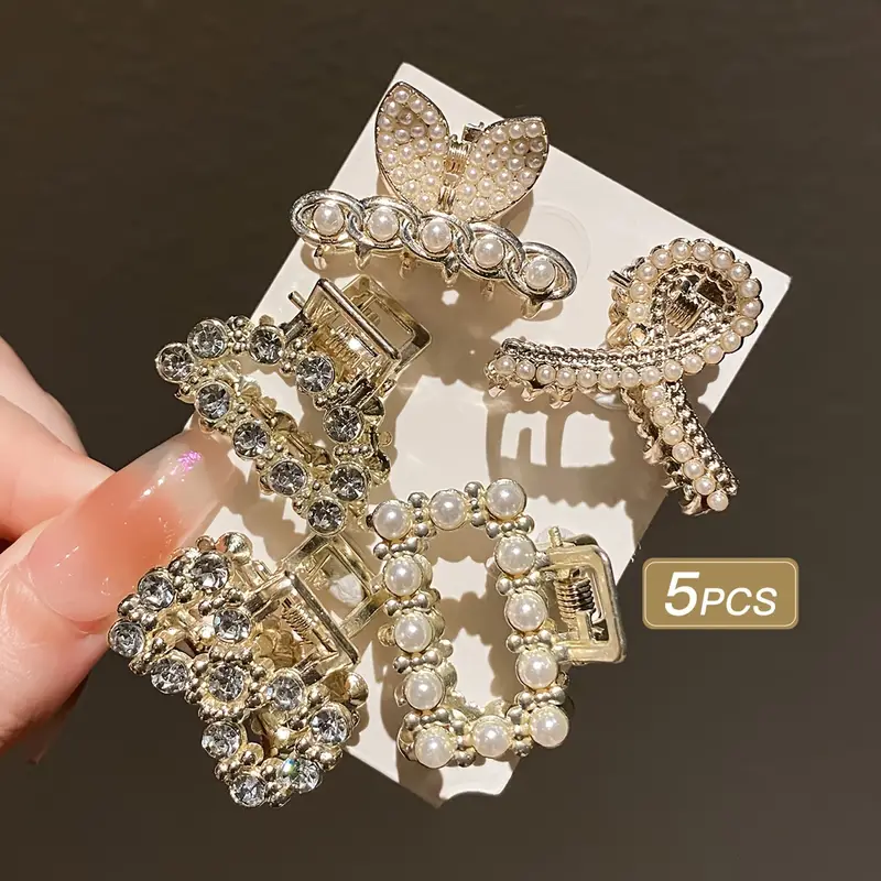 1 Pcs Mix Elegant Golden Mini Hair Clip with Rhinestones