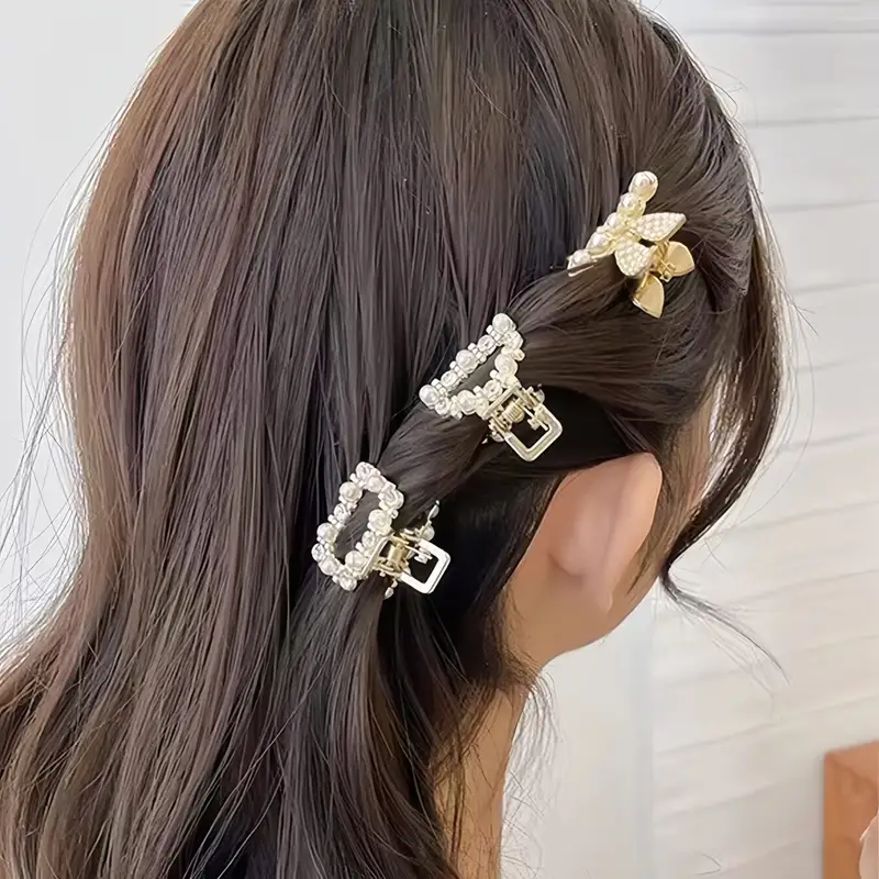 1 Pcs Mix Elegant Golden Mini Hair Clip with Rhinestones