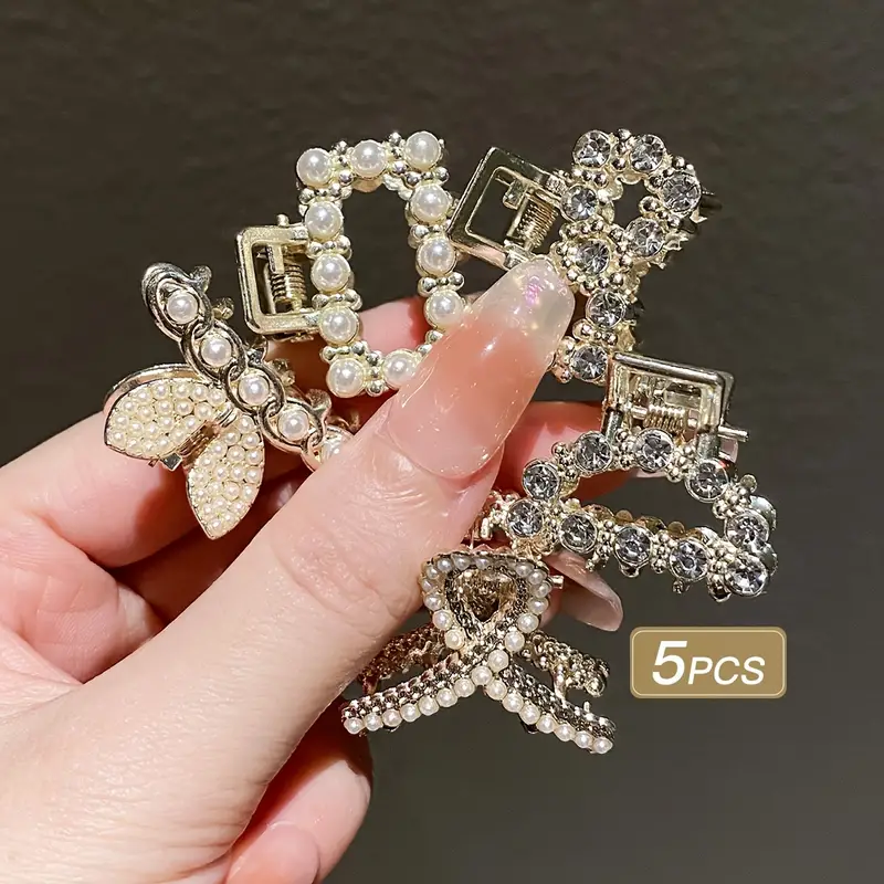 1 Pcs Mix Elegant Golden Mini Hair Clip with Rhinestones