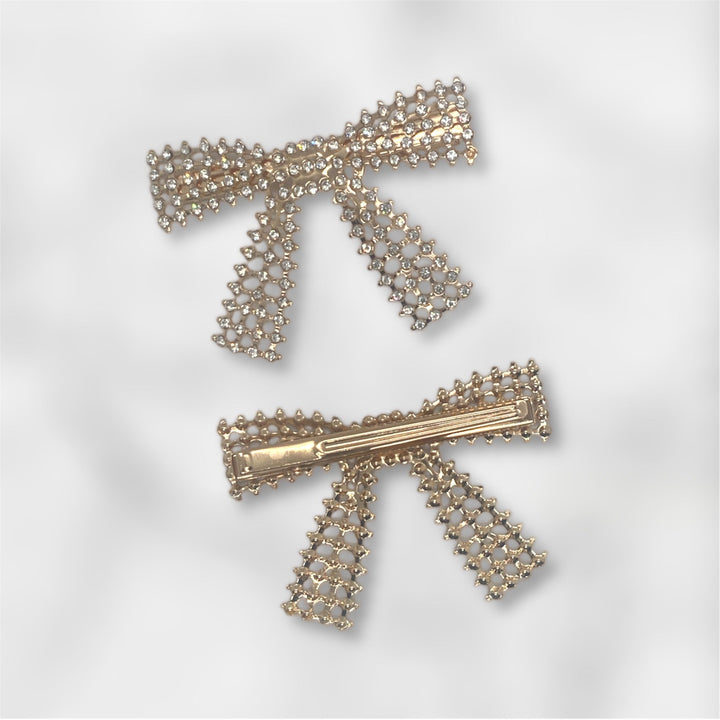 2 Pcs Glamorous Gold Metal Rhinestone Hair Clip