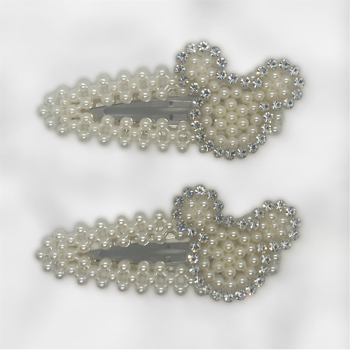 2 Pcs  Elegant Pearl Rhinestone Hair Clips