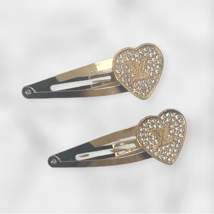 2 Pcs Glamorous Gold Metal Rhinestone Hair Clip