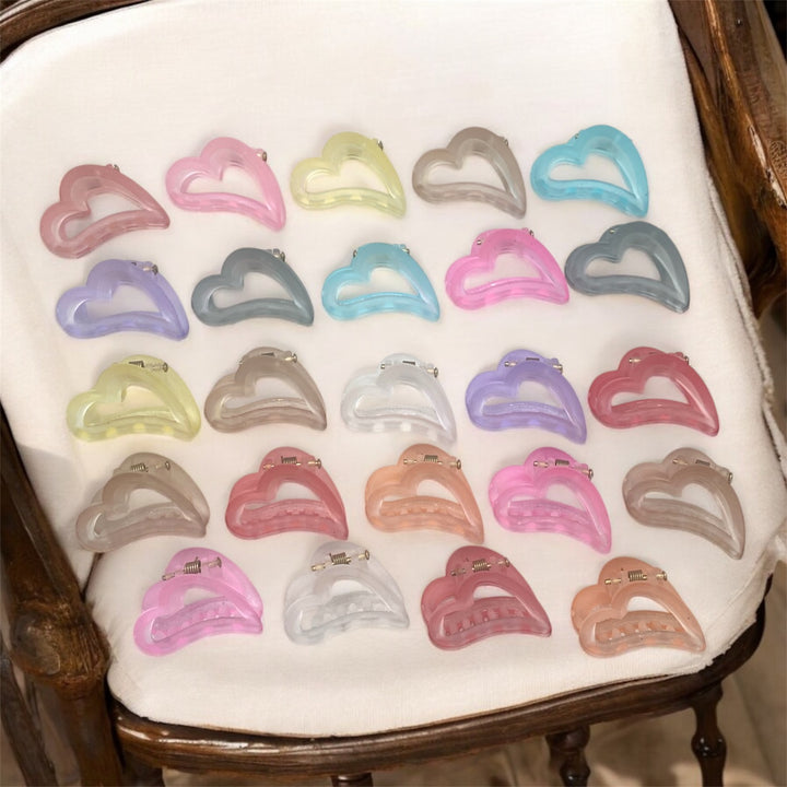 12 Pcs Mix Korean Style Heart-Shaped Plastic Hair Claws for Kids