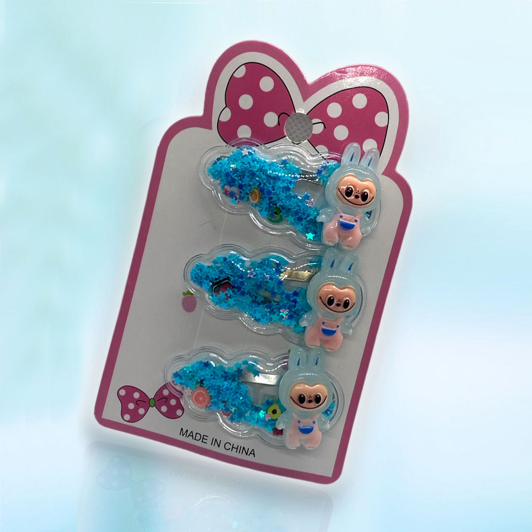 3 pcs Adorable Labubu Cartoon Sparkle Hair Pin