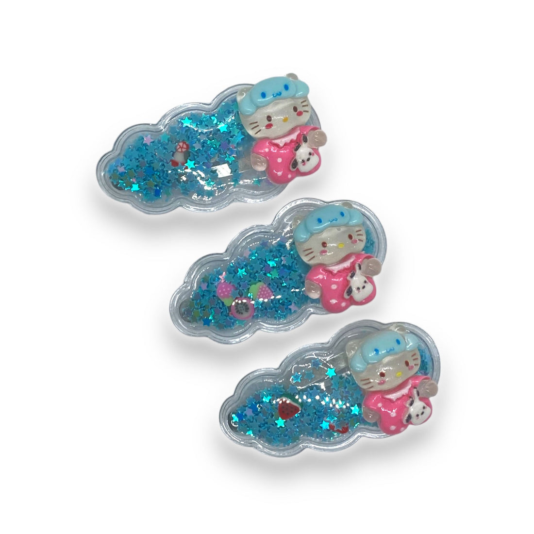 3-Piece Hello Cat Cartoon Sparkling Hair Pin