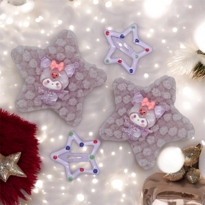 4 Pcs Adorable Star Plush Hair Clips with Cartoon Design