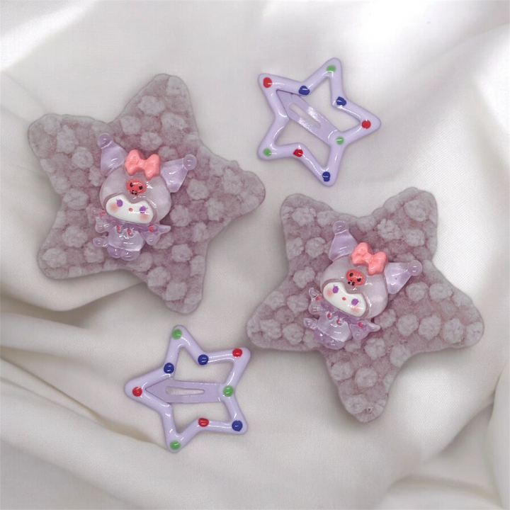 4 Pcs Adorable Star Plush Hair Clips with Cartoon Design