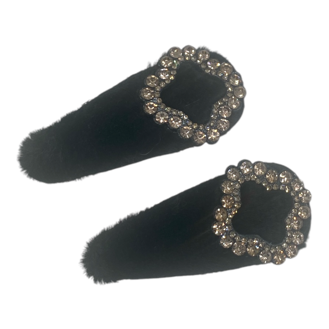 2Pcs  Elegant Fur Slides with Rhinestone Buckles