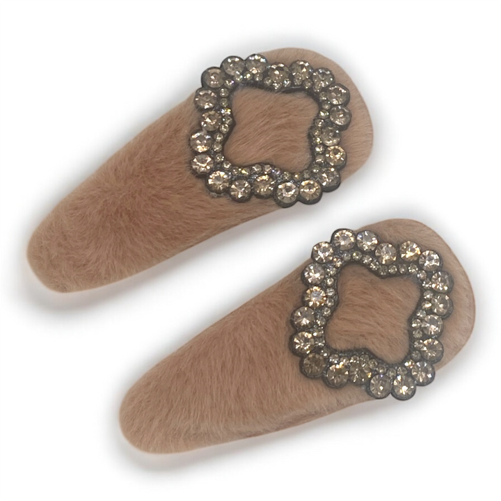 2Pcs  Elegant Fur Slides with Rhinestone Buckles