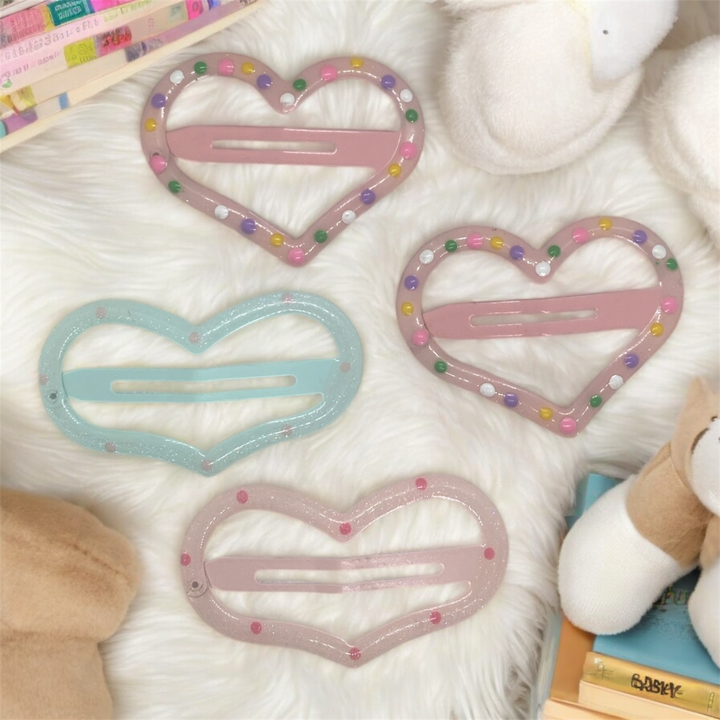 2 Pcs Colorful Heart-Shaped Hair Clips for Kids