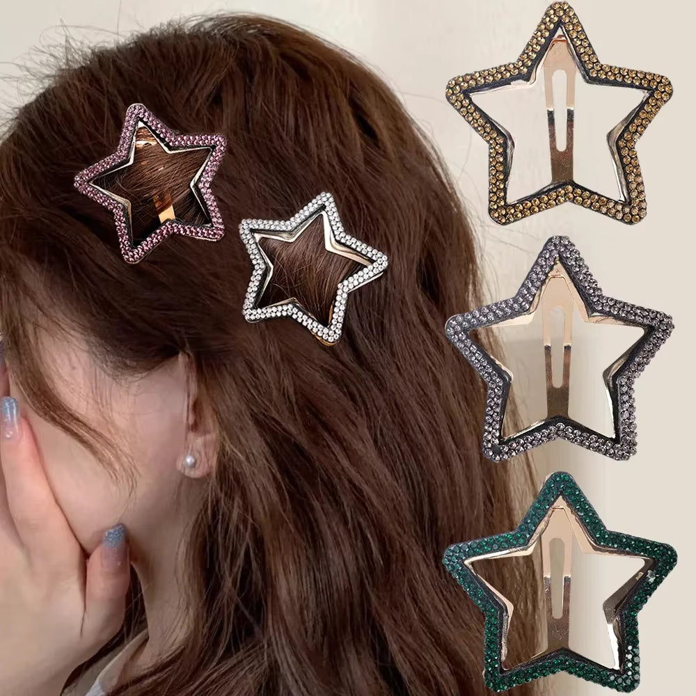 Big Size 2 Pcs Fashion Rhinestone Star Hair Clip