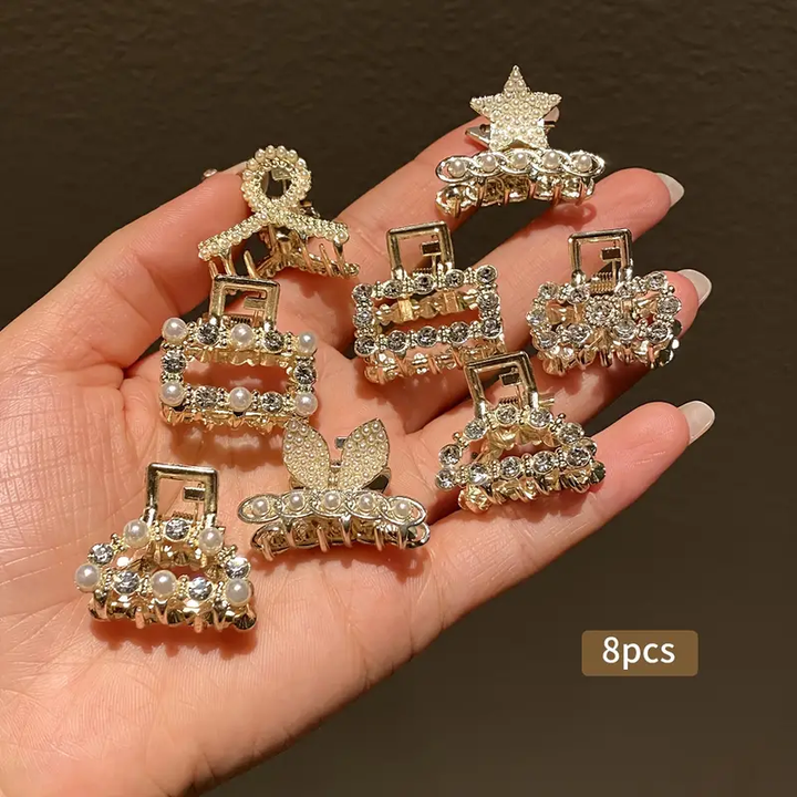 2 Pcs Mix Premium Rhinestone & Faux Pearl Hair Clip