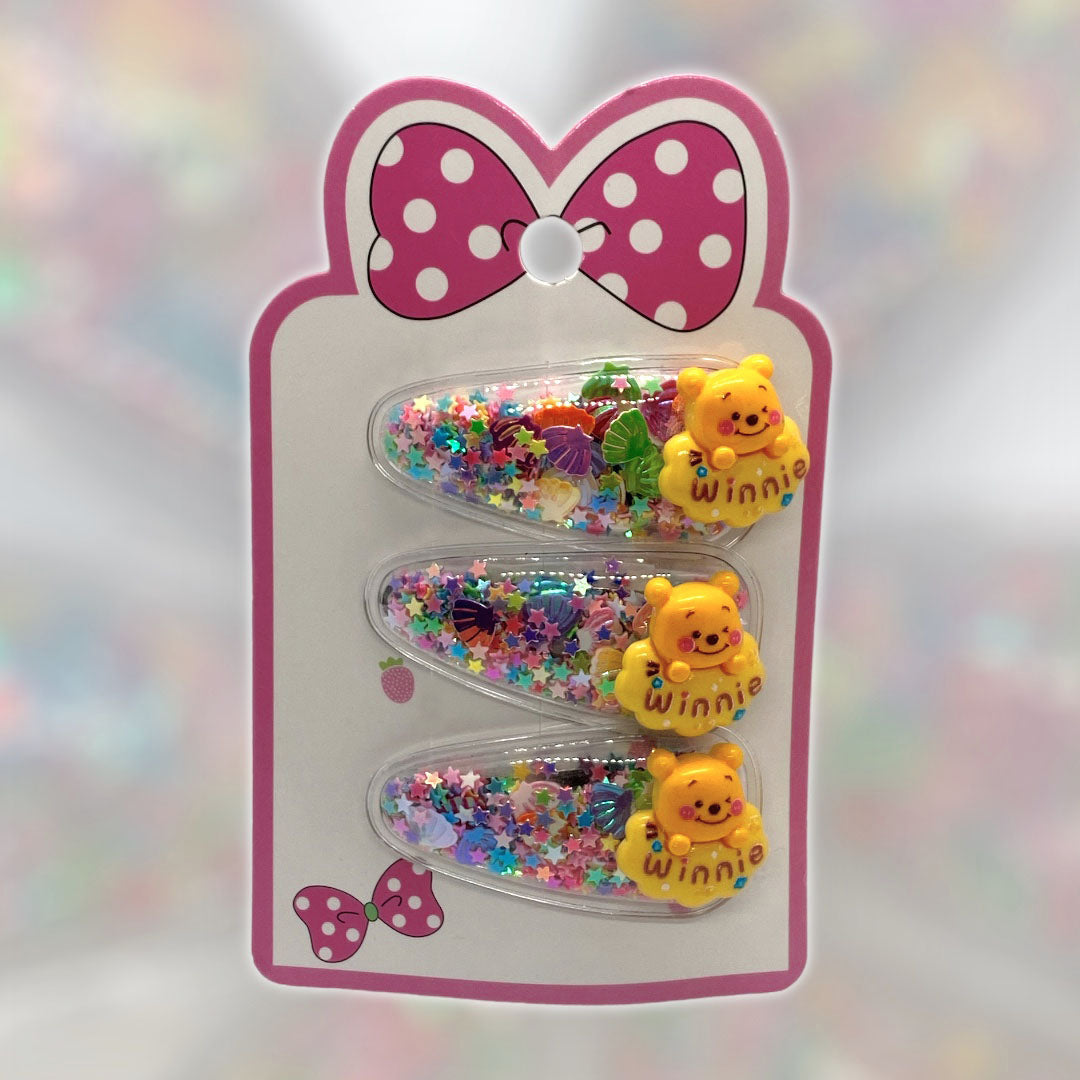 3 Pcs Winnie the Bear Phu Sparkle Hair Clip set – AJS-MART