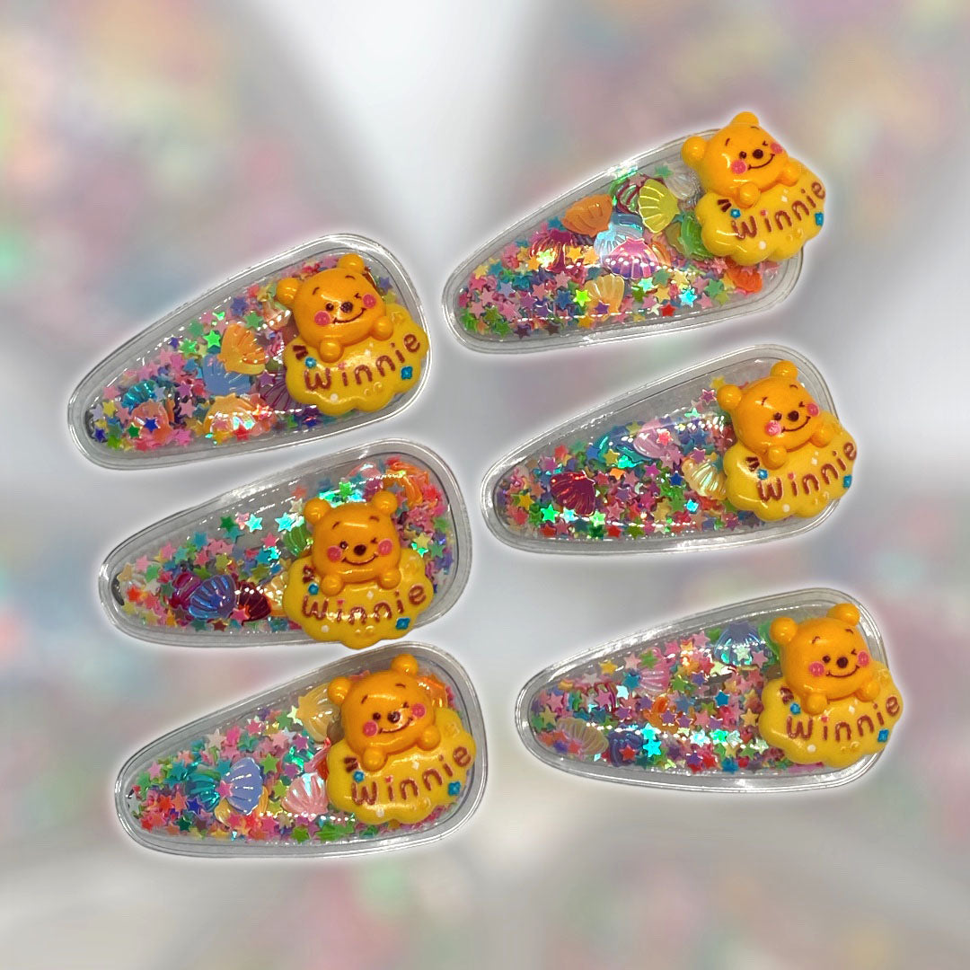 3 Pcs Winnie the Bear Phu Sparkle Hair Clip set