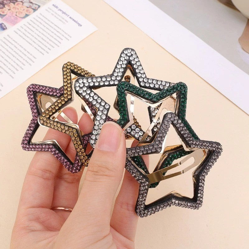 Big Size 2 Pcs Fashion Rhinestone Star Hair Clip